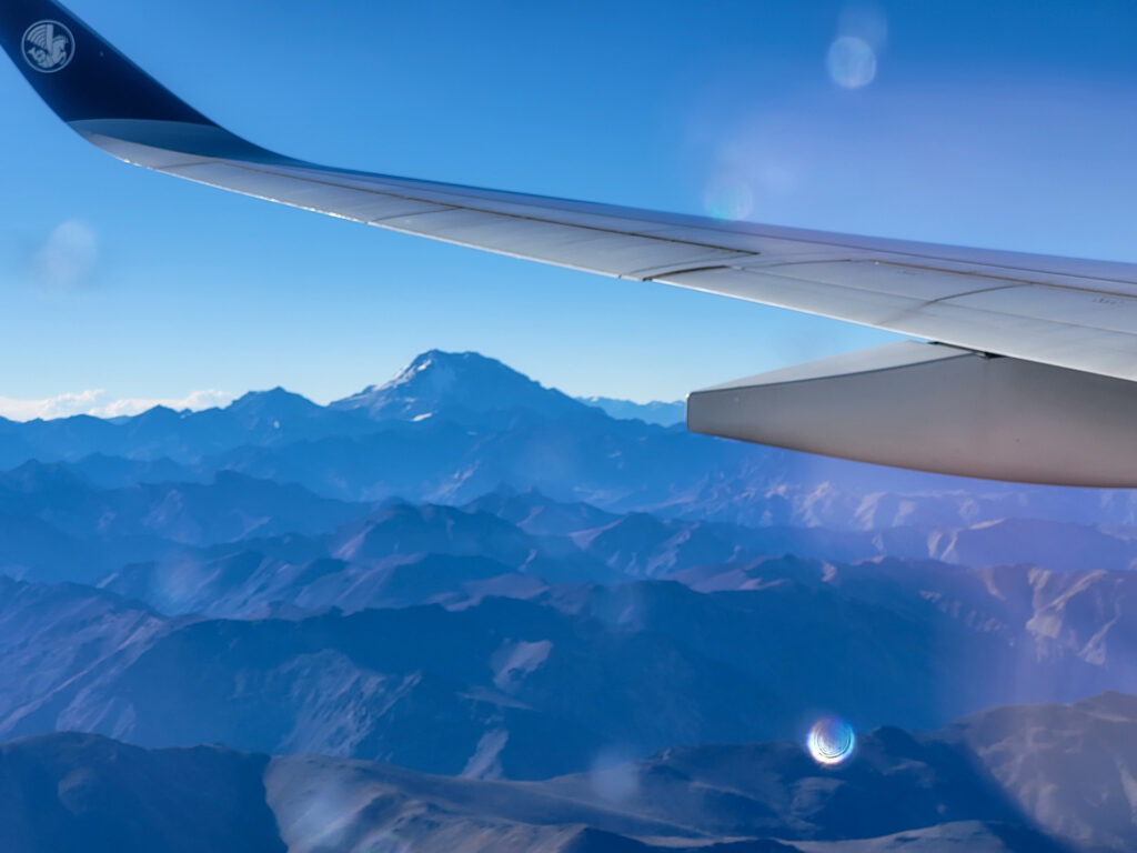 Mount Aconcagua as viewed from the plane window